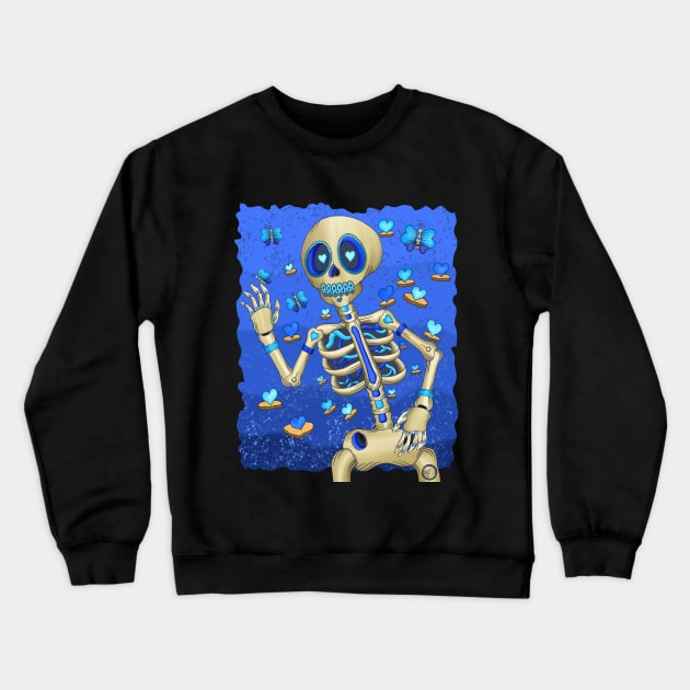 The Blue Butterfly Dreamer Skeleton - Día De Los Muertos - Butterfly lover Crewneck Sweatshirt by Scriptnbones